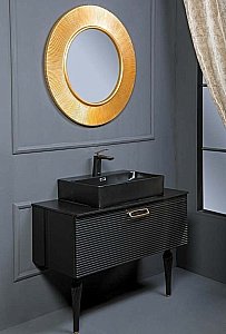 Тумба с раковиной Armadi Art Vallessi Avantgarde Linea 100 со столешницей черный с золотом для ванной в интернет-магазине Sanbest