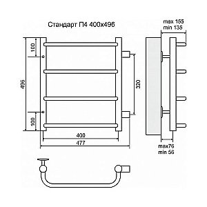 Полотенцесушитель водяной Terminus Стандарт П4 400x496 с боковым подключением 320 купить в интернет-магазине сантехники Sanbest