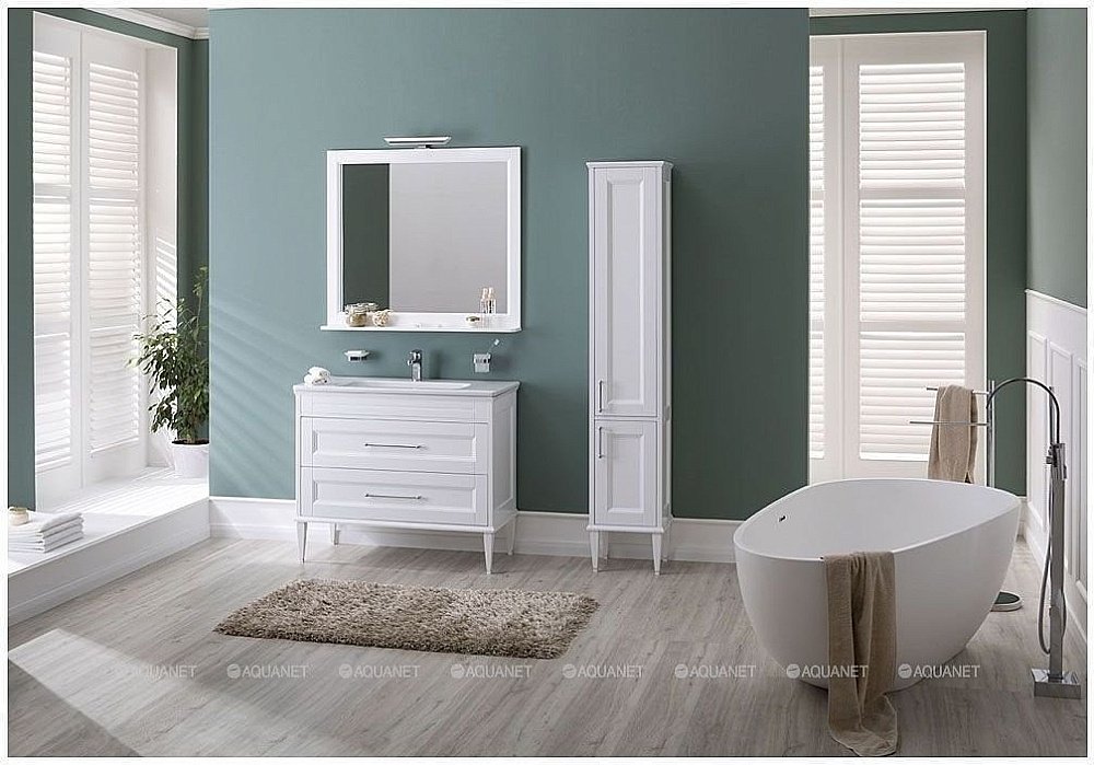 Пенал Aquanet Бостон 242219 36 белый матовый (ручки золото) для ванной в интернет-магазине сантехники Sanbest