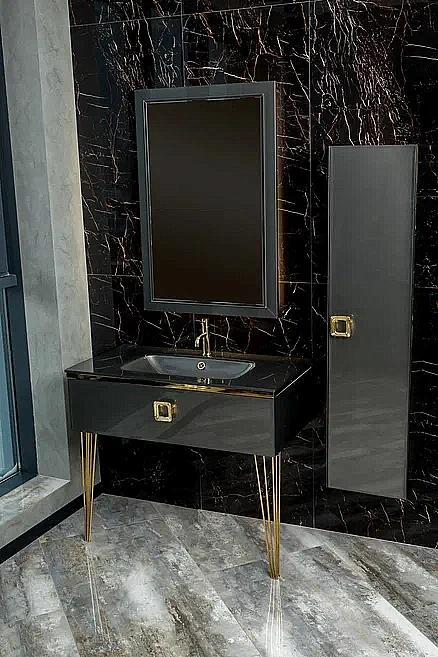 Консоль с раковиной Armadi Art LUCIDO 80 глянцевый графит для ванной в интернет-магазине сантехники Sanbest