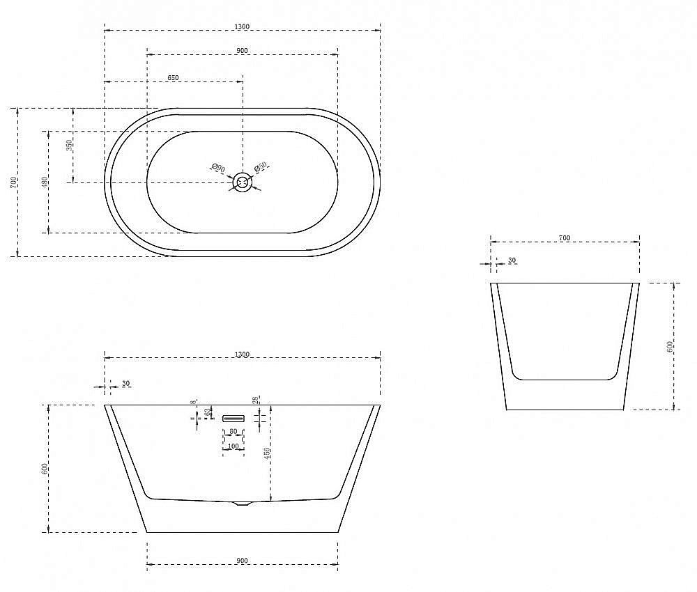 Акриловая ванна Abber AB9203-1.3 130х70 купить в интернет-магазине Sanbest