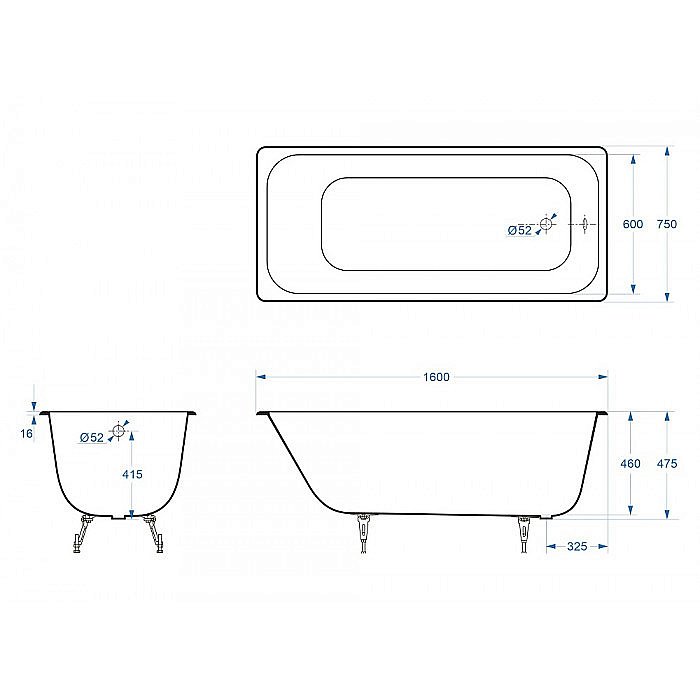 Ванна чугунная Delice Aurora Elite DLR230604R-AS 160х75 белая купить в интернет-магазине Sanbest