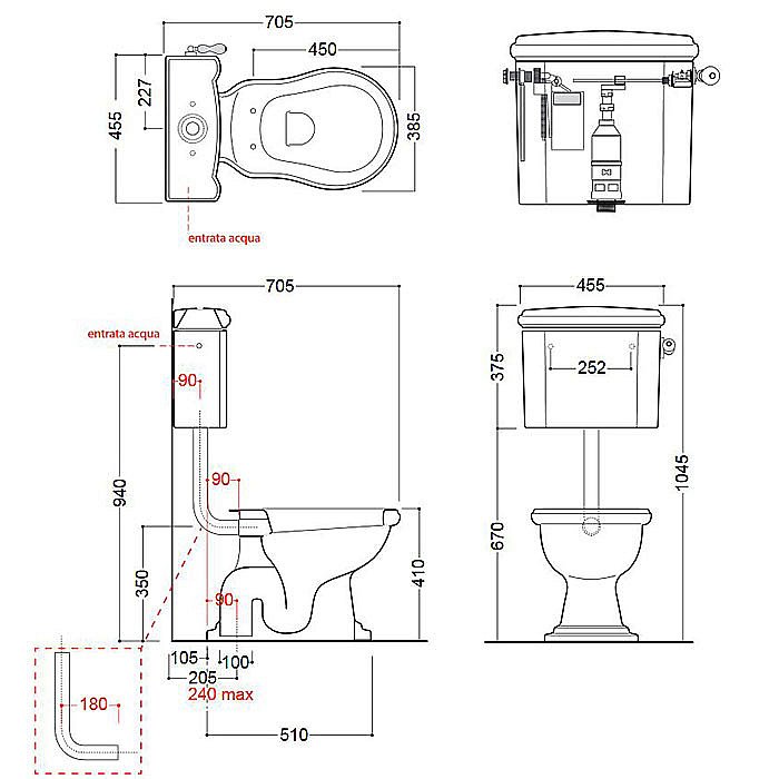Унитаз напольный Kerasan Retro 1010 с низким бачком 1082 Белый/кнопка золото купить в интернет-магазине Sanbest
