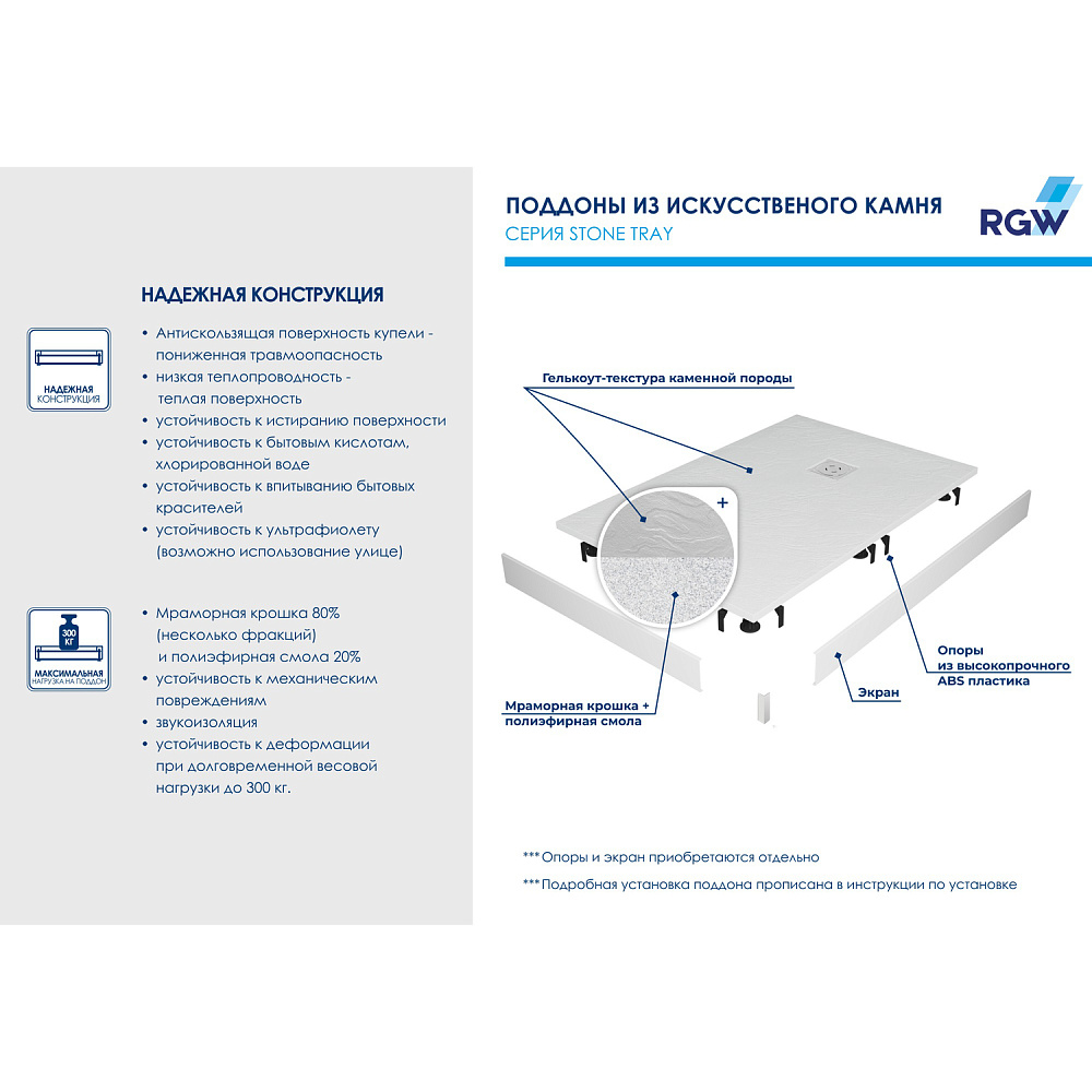 Душевой поддон RGW STM-W Stone Tray 80x80 купить в интернет-магазине Sanbest