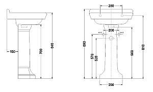 Раковина на пьедестале Burlington Guild 56 с 1-им отверстием, белая купить в интернет-магазине Sanbest