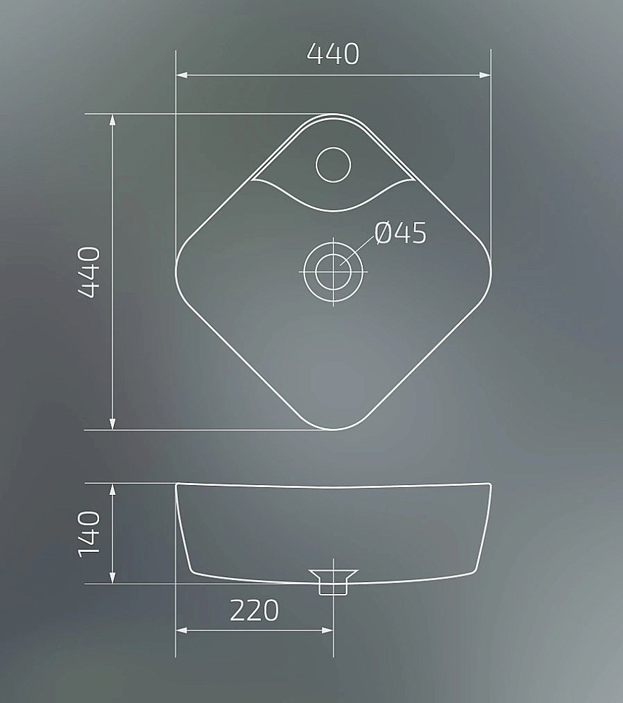 Раковина накладная Gid Geometrico 44 N9442 51153 белая купить в интернет-магазине Sanbest