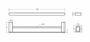 Полотенцедержатель Cezares STYLUS-THD-60-NOP черный матовый купить в интернет-магазине сантехники Sanbest