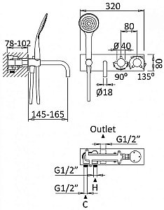 Смеситель для ванны Cezares Articoli Vari CZR-B-VDM2-T хром купить в интернет-магазине сантехники Sanbest