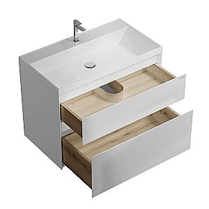 Тумба с раковиной подвесная Grossman МЕРКАДО 80 с 2-я ящ, белая матовая для ванной в интернет-магазине Sanbest