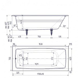 Ванна чугунная Delice BIOVE Comfort 170x75 с ручками/белая купить в интернет-магазине Sanbest