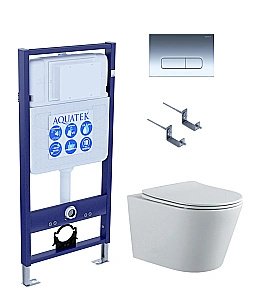 Унитаз с инсталляцией Aquatek Вега SET AQUATEK ВЕГА-1905-016 с кнопкой хром глянцевый, с крышкой микролифт, безободковый купить в интернет-магазине Sanbest