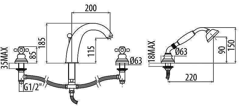 Смеситель для ванны Gattoni Vivaldi 1240012С0cr хром купить в интернет-магазине сантехники Sanbest