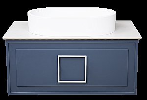 Тумба с раковиной LA FENICE Cubo Blu Grigio 100 синяя, столешница белая/ручка белая для ванной в интернет-магазине Sanbest
