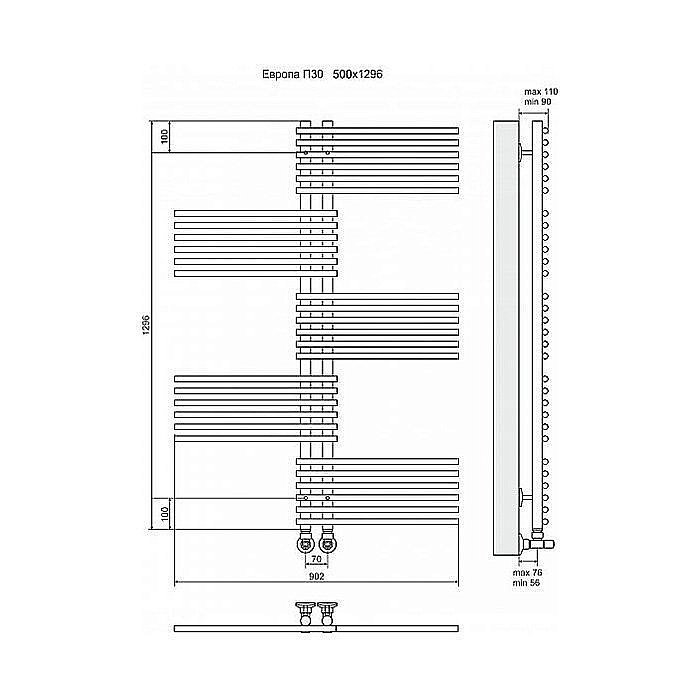 Полотенцесушитель водяной Terminus Европа П30 500x1296 купить в интернет-магазине сантехники Sanbest