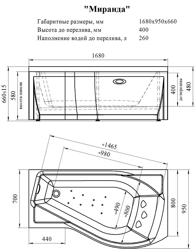 Гидромассажная ванна Vannesa Миранда АКТИВ 168х95 купить в интернет-магазине Sanbest