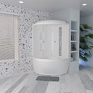 Душевой бокс Радомир Лаура 128х128 крыша сендвич, стекло прозрачное/профиль белый купить в интернет-магазине Sanbest