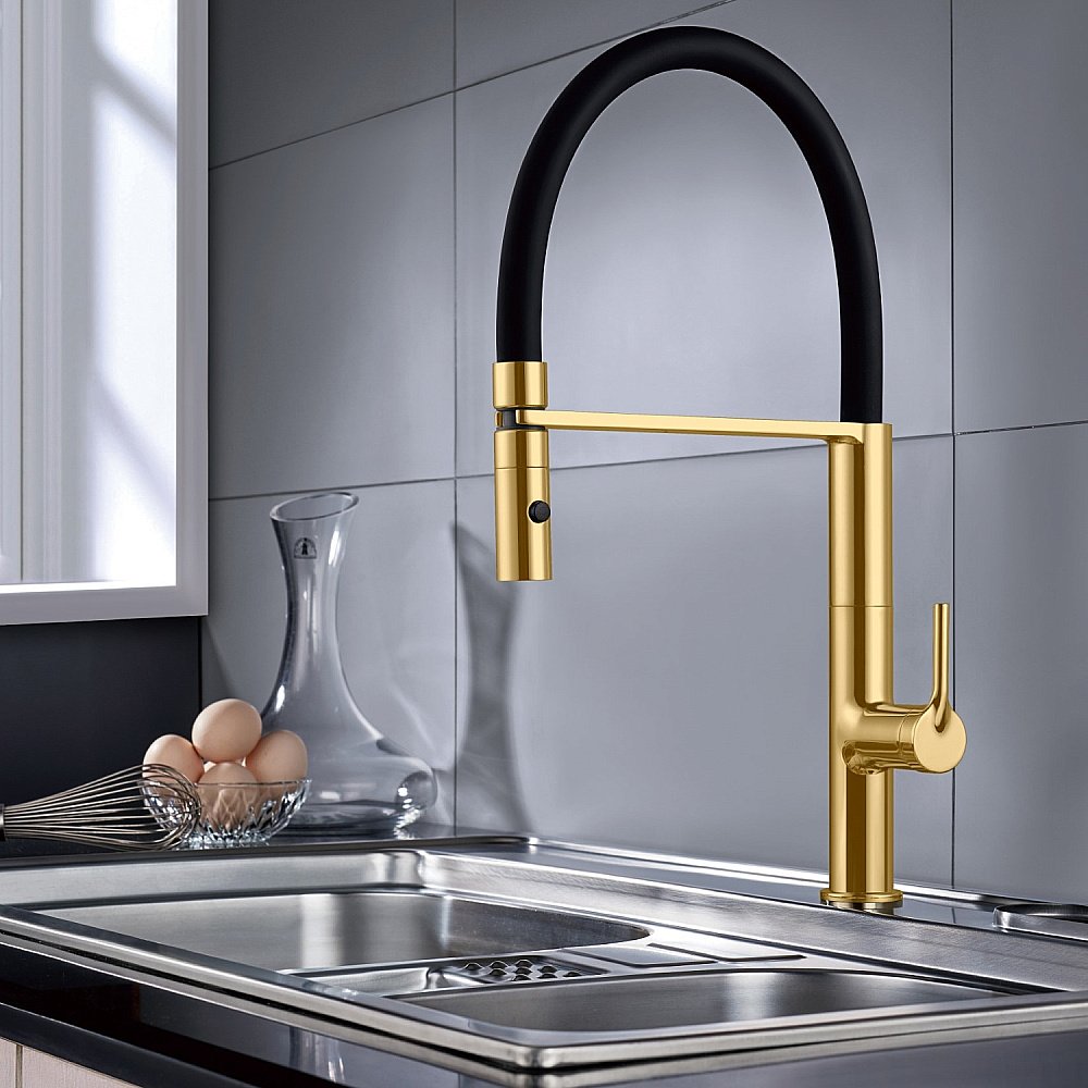 Смеситель для кухни Vincea VKF-114BG брашированное золото купить в интернет-магазине сантехники Sanbest