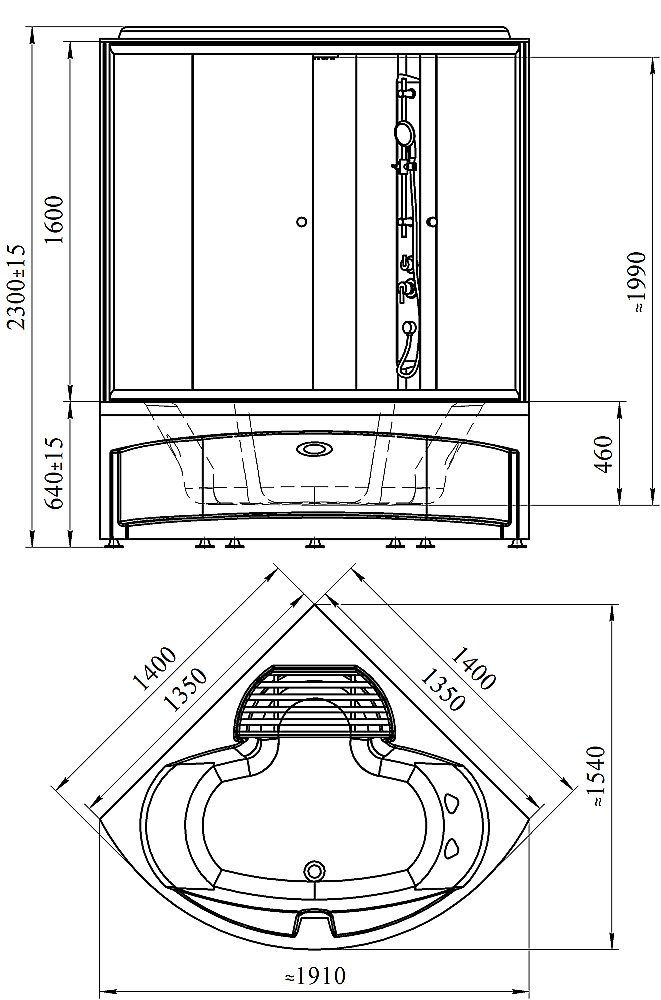 Душевой бокс Радомир Даниэла К2 140х140 1-04-6-0-5-0750 стекло прозрачное/профиль черный купить в интернет-магазине Sanbest