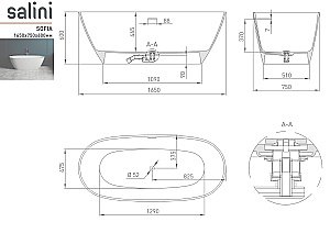 Ванна Salini SOFIA Up&Down S-Sense Sapirit 165х75 102511GF RAL купить в интернет-магазине Sanbest