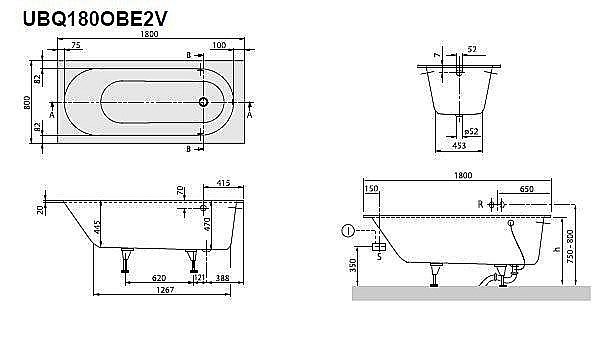 Ванна Villeroy&Boch Oberon UBQ180OBE2V-01 180x80 купить в интернет-магазине Sanbest