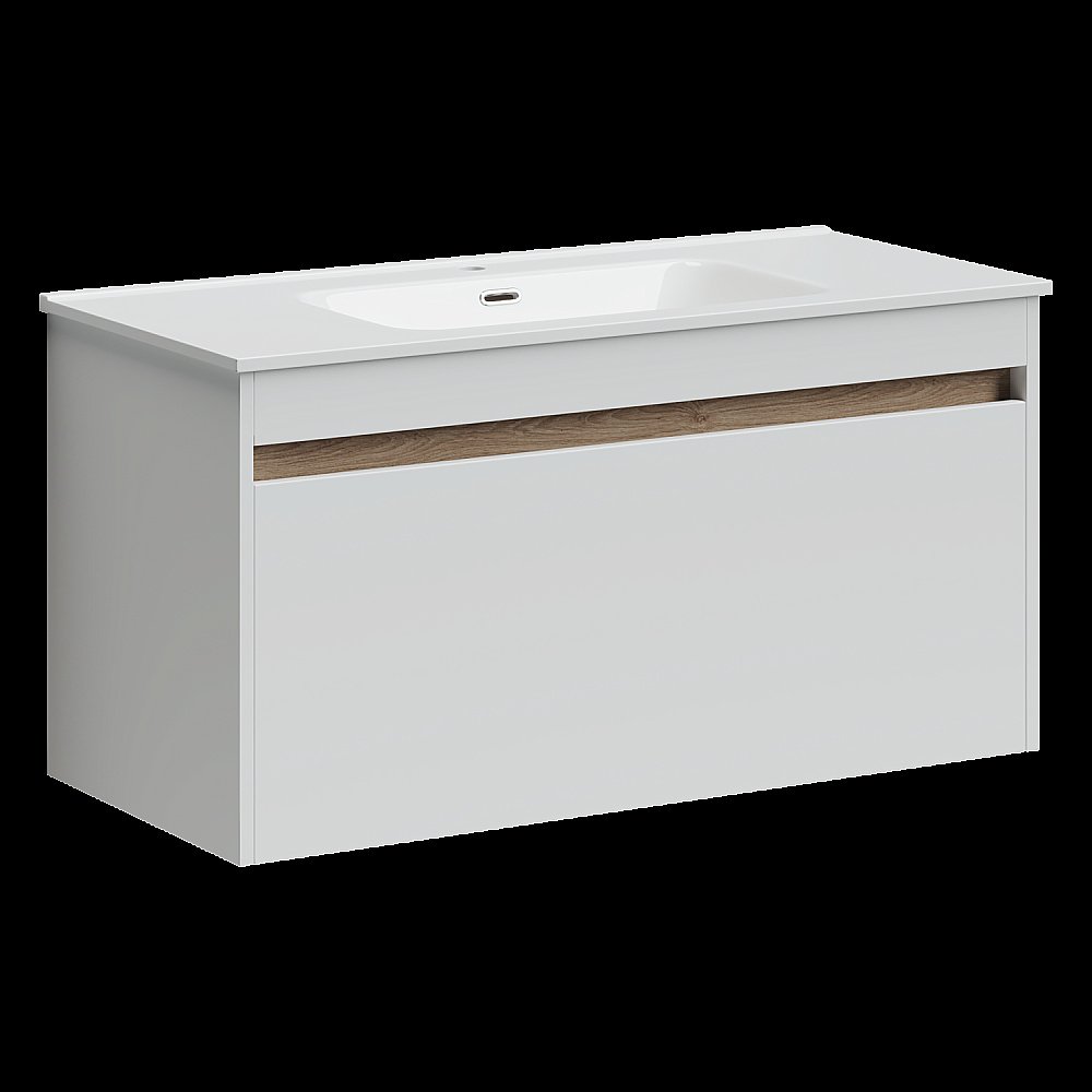 Тумба с раковиной Sancos Smart SM100W белый глянец для ванной в интернет-магазине Sanbest