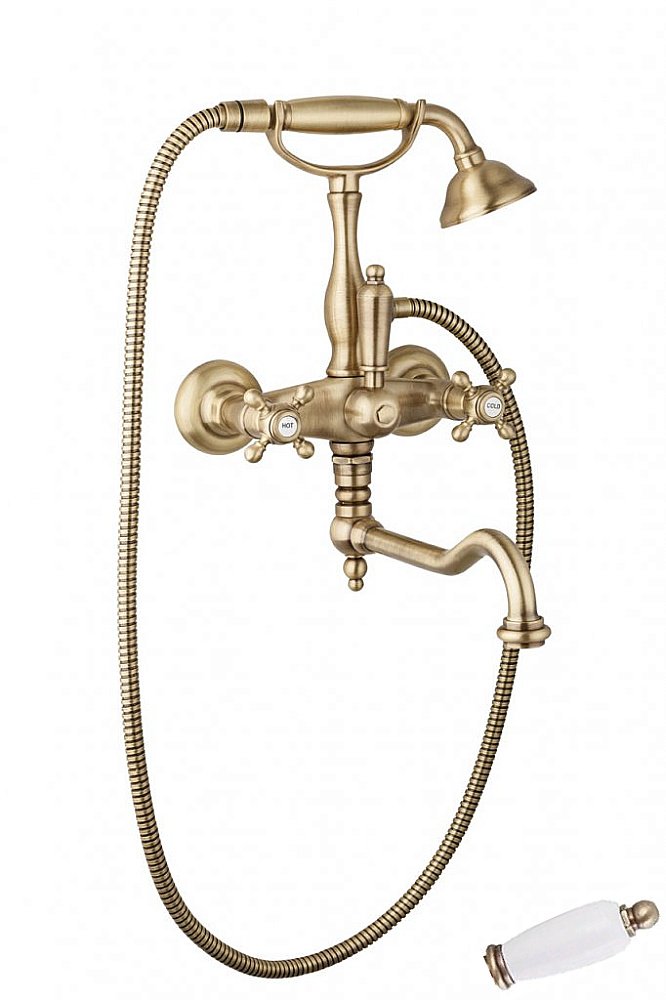 Смеситель для ванны Cezares GOLF-VDF-02 бронза/ручка белая купить в интернет-магазине сантехники Sanbest