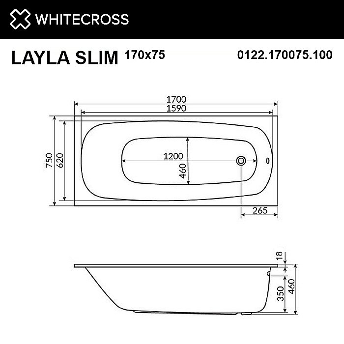 Гидромассажная ванна WhiteCross Layla Slim 170x75 LINE NANO хром купить в интернет-магазине Sanbest
