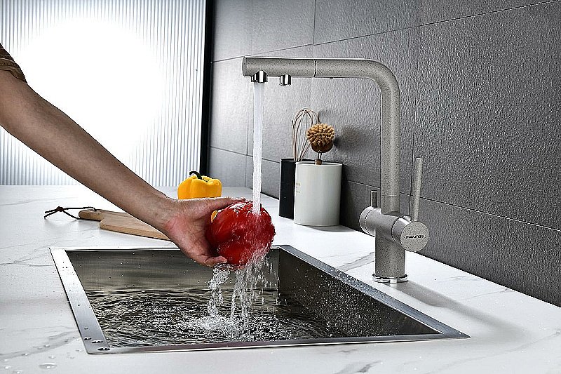 Смеситель для кухни Paulmark Serpentine Se213222-GR серый купить в интернет-магазине сантехники Sanbest