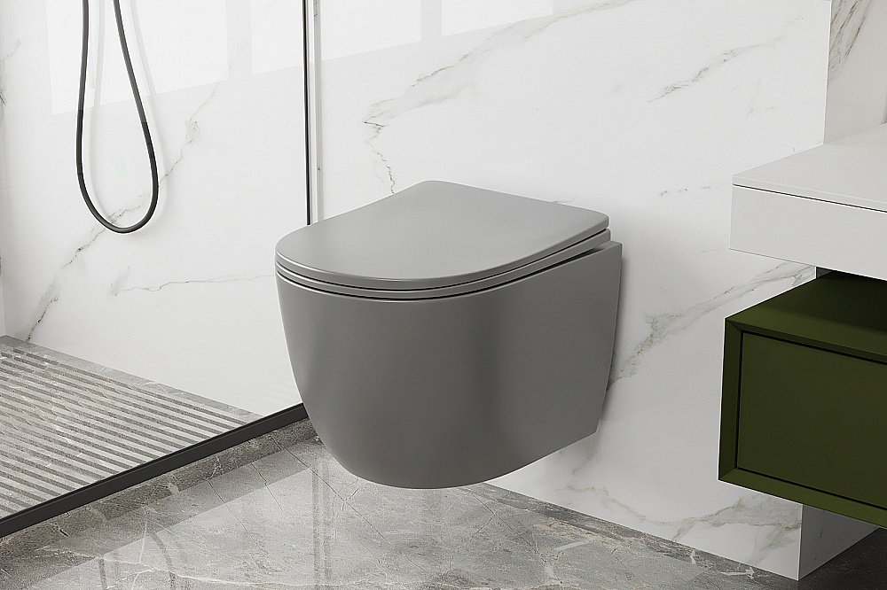 Унитаз подвесной ABBER Bequem AC1103MG с крышкой микролифт, безободковый, серый матовый купить в интернет-магазине Sanbest