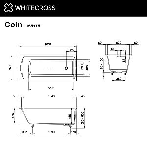 Акриловая ванна WhiteCross Coin 165x75 0224.165075.200 белая матовая купить в интернет-магазине Sanbest