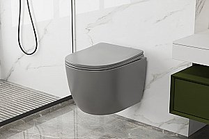 Унитаз подвесной ABBER Bequem AC1103MG с крышкой микролифт, безободковый, серый матовый купить в интернет-магазине Sanbest