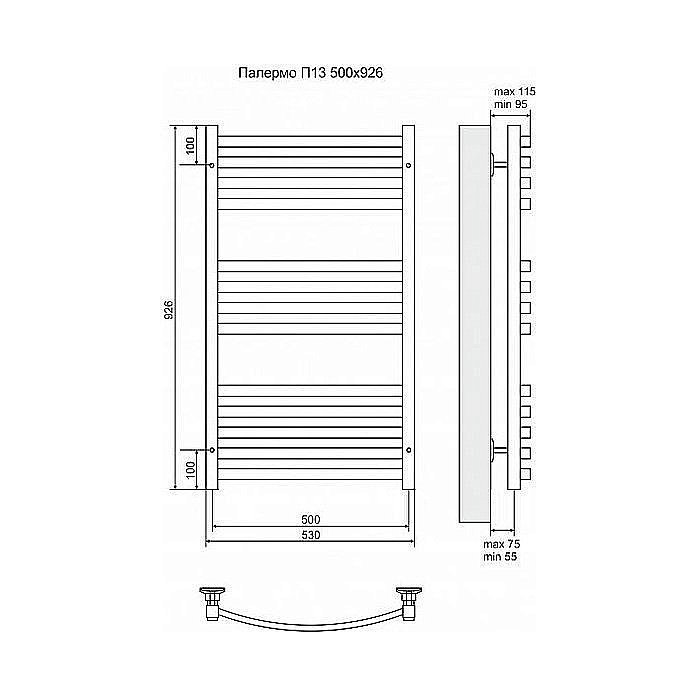 Полотенцесушитель электрический Terminus Палермо П13 500x926 левый/правый купить в интернет-магазине сантехники Sanbest