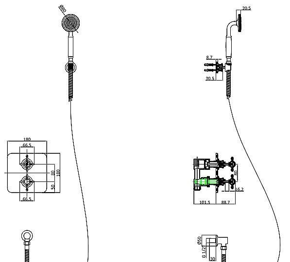 Душевая система Burlington Guild GUSHOWERPACKSQ3C хром купить в интернет-магазине сантехники Sanbest