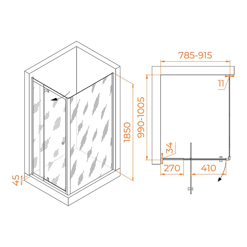 Душевой уголок RGW Passage PA-44B (PA-02B NEW + Z-050-1B) 80х100 41084480-014 стекло прозрачное/профиль черный купить в интернет-магазине Sanbest