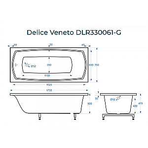 Ванна Delice Veneto DLR330061-G 170х75 белая купить в интернет-магазине Sanbest