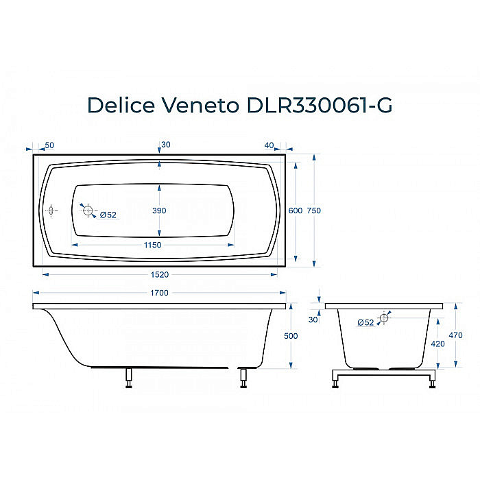 Ванна Delice Veneto DLR330061-G 170х75 белая купить в интернет-магазине Sanbest