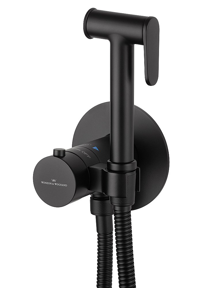 Смеситель с гигиеническим душем и термостатом встраиваемый WONZON & WOGHAND, Черный матовый (WW-88829909-MB) купить в интернет-магазине сантехники Sanbest