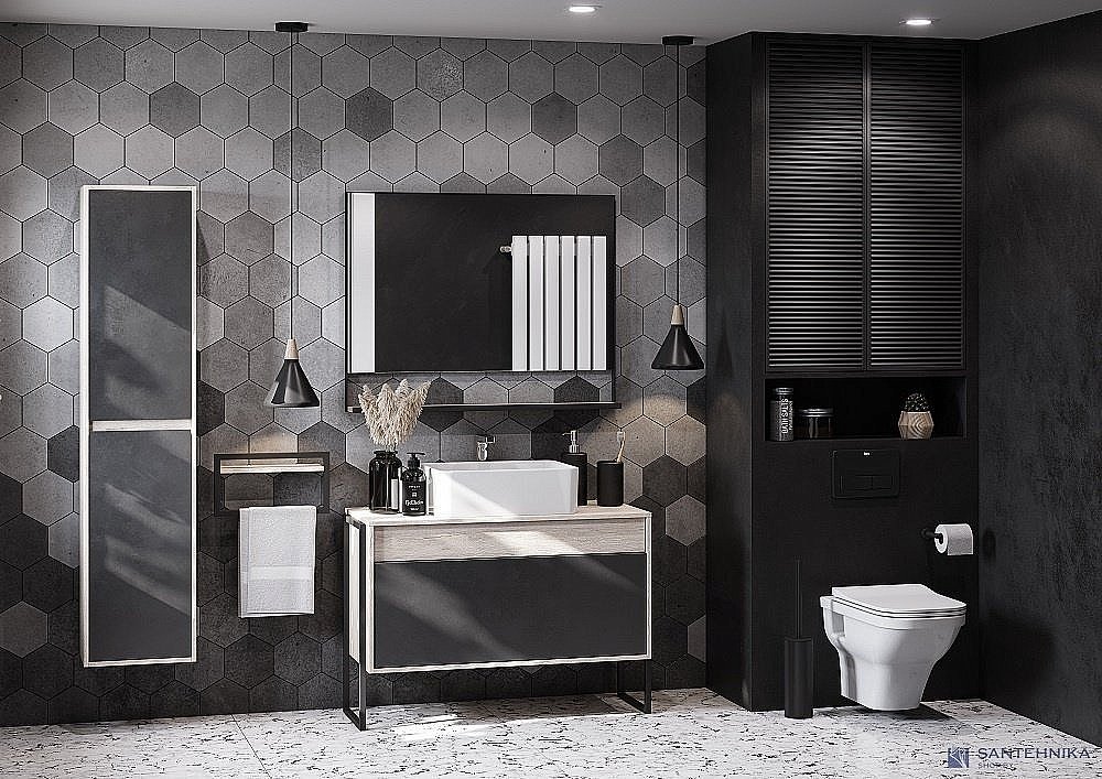 Пенал Акватон Лофт Урбан 37 графит/дуб орегон для ванной в интернет-магазине сантехники Sanbest