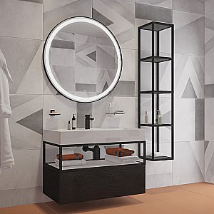 Зеркало с LED подстветкой Cezares CADRO CZR-SPC-LED-TCH-WARM 100x100 черный в ванную от интернет-магазине сантехники Sanbest