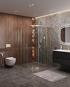 Душевой уголок Cezares Molveno 120x130 RH-22-130/120-C-BORO-IV стекло прозрачное/профиль золото брашированное купить в интернет-магазине Sanbest