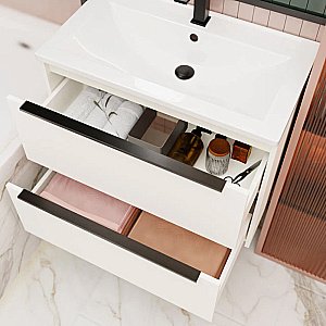 Тумба с раковиной La Fenice Tesoro 100 FNC-01-TES-PB-100-2 платиновый белый для ванной в интернет-магазине Sanbest