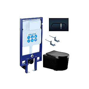 Унитаз подвесной Aquatek МИЯ AQ2004-MB+INS-0000020+KDI-0000045+KKI-0000002 черный матовый, безободковый, с крышкой микролифт, с инсталляцией, с черной матовой кнопкой купить в интернет-магазине Sanbest
