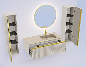 Тумба с раковиной Armadi Art QUATRO 2 120 FUGA CASHMERE/профиль MATT GOLD/раковина DAPHNE для ванной в интернет-магазине Sanbest