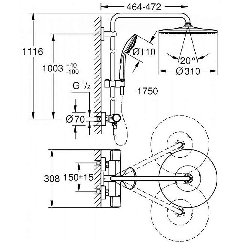 Душевая система Grohe Euphoria System 26075001 хром купить в интернет-магазине сантехники Sanbest