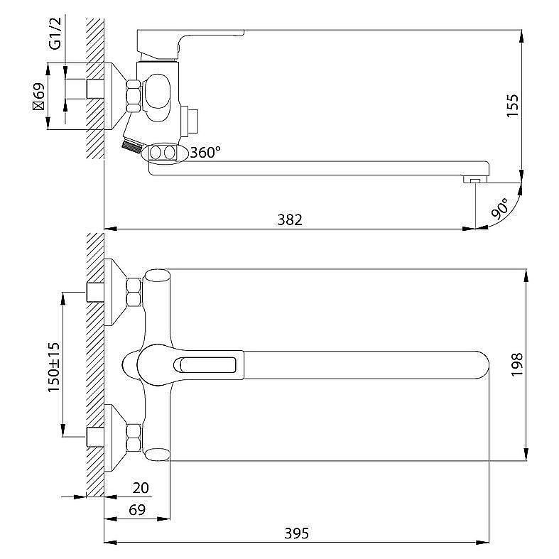 Смеситель для ванны Rossinka RS43-32 купить в интернет-магазине сантехники Sanbest