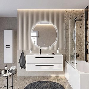 Тумба с раковиной Cezares ECO-CER-N 120 ECO-CER-N-1200-2C-SO-BL белая глянцевая левая/правая для ванной в интернет-магазине Sanbest