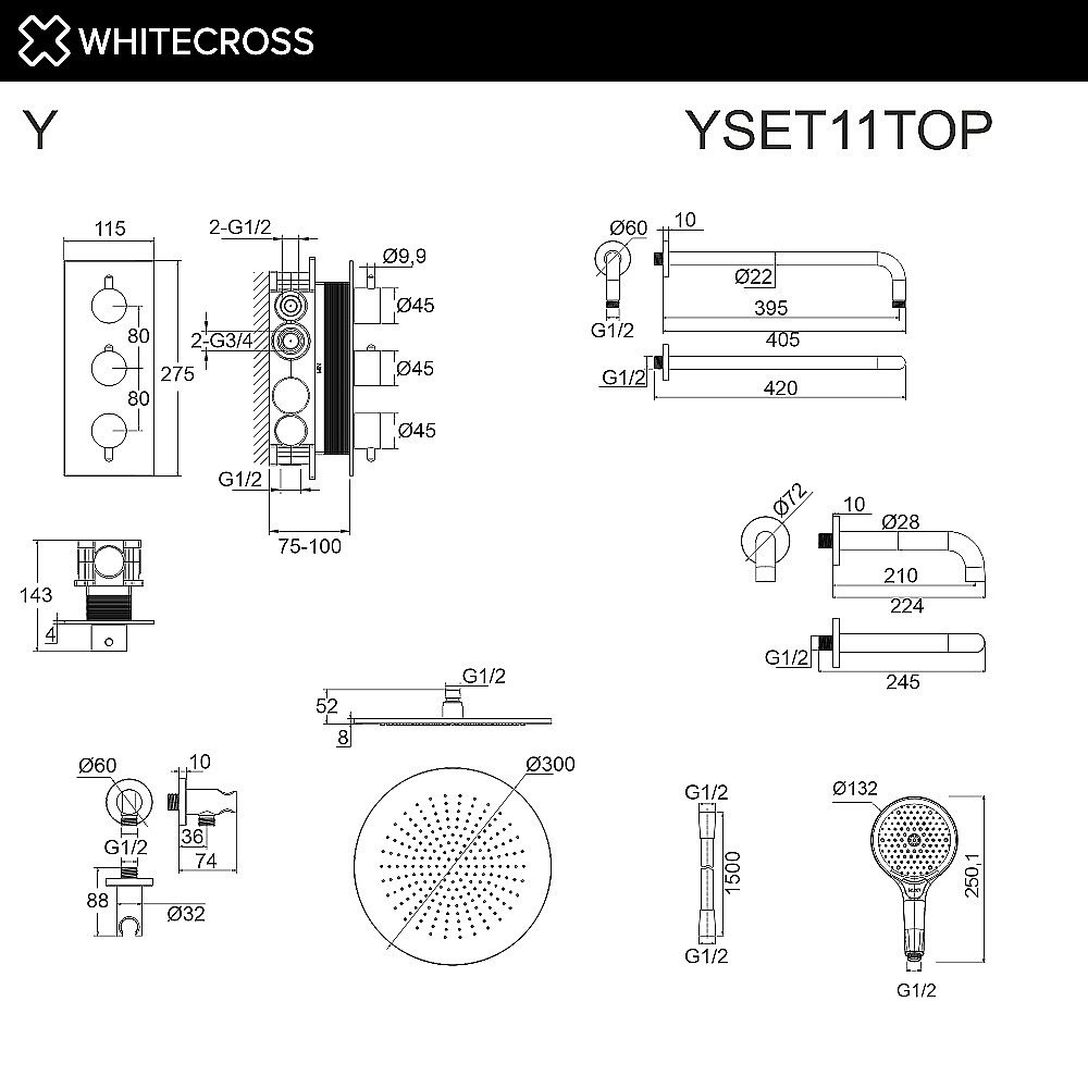 Душевая система WhiteCross Y YSET11TOPGLB золото брашированное купить в интернет-магазине сантехники Sanbest