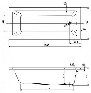 Ванна акриловая Cezares PLANE SOLO MINI-170-75-42-W37 купить в интернет-магазине Sanbest