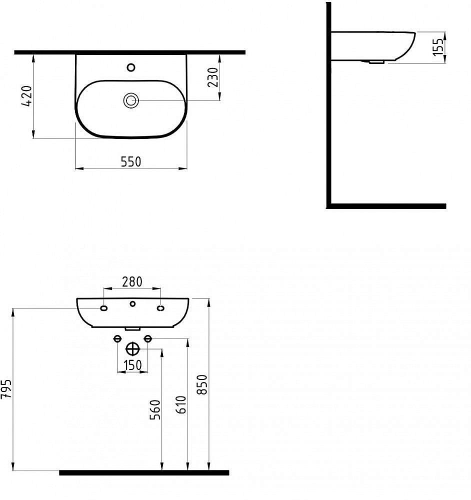 Раковина Bien Vokha 55 MDLS05501FD1W5000 белая купить в интернет-магазине Sanbest