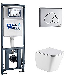 Унитаз с инсталляцией WeltWasser MARBERG 410 + GELBACH 043 MT-WT + MAR 410 RD CR белый матовый/кнопка хром купить в интернет-магазине Sanbest